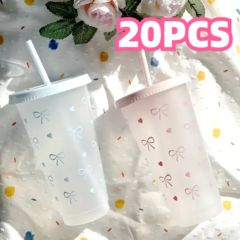 Training Cup Straw - 20Pcs Bowknot Plastic Cup with Straw