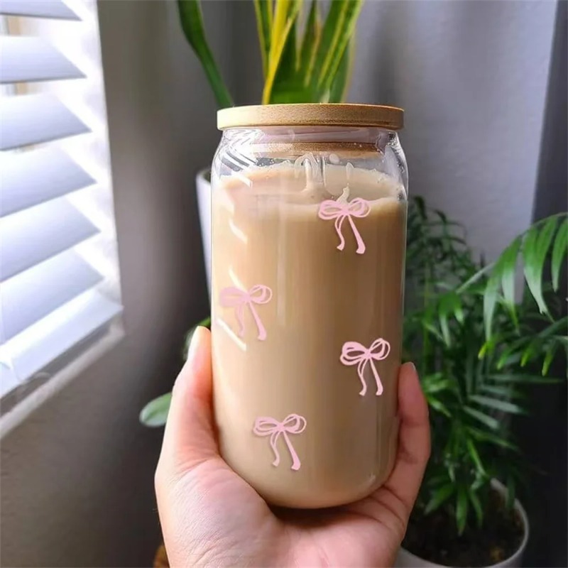 1pc Cute Bow Glass Cup 500ml T - مراجعة Training Cup Straw وسعره