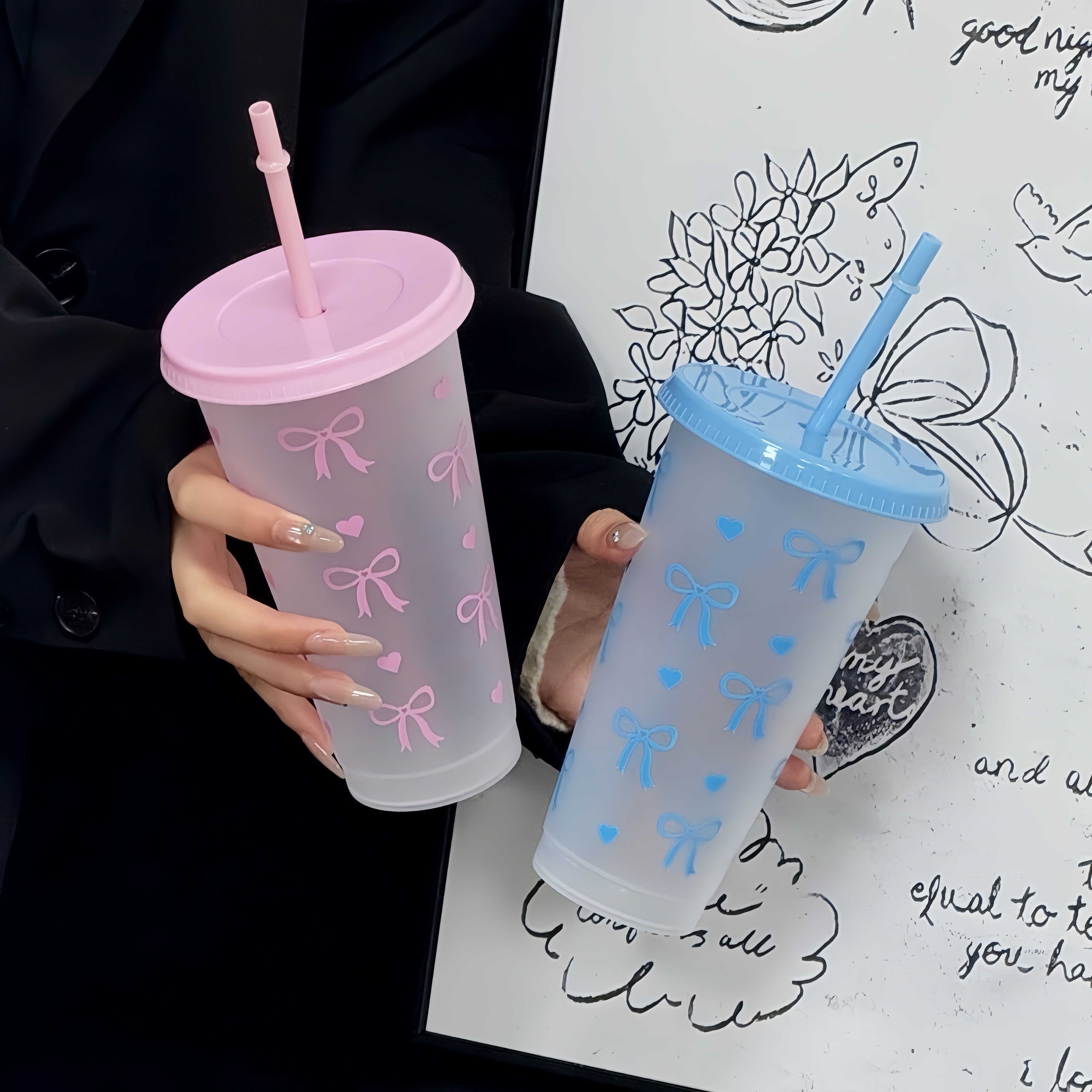 700ml/24OZ Bowknot Frosted Pla - مراجعة Training Cup Straw وسعره
