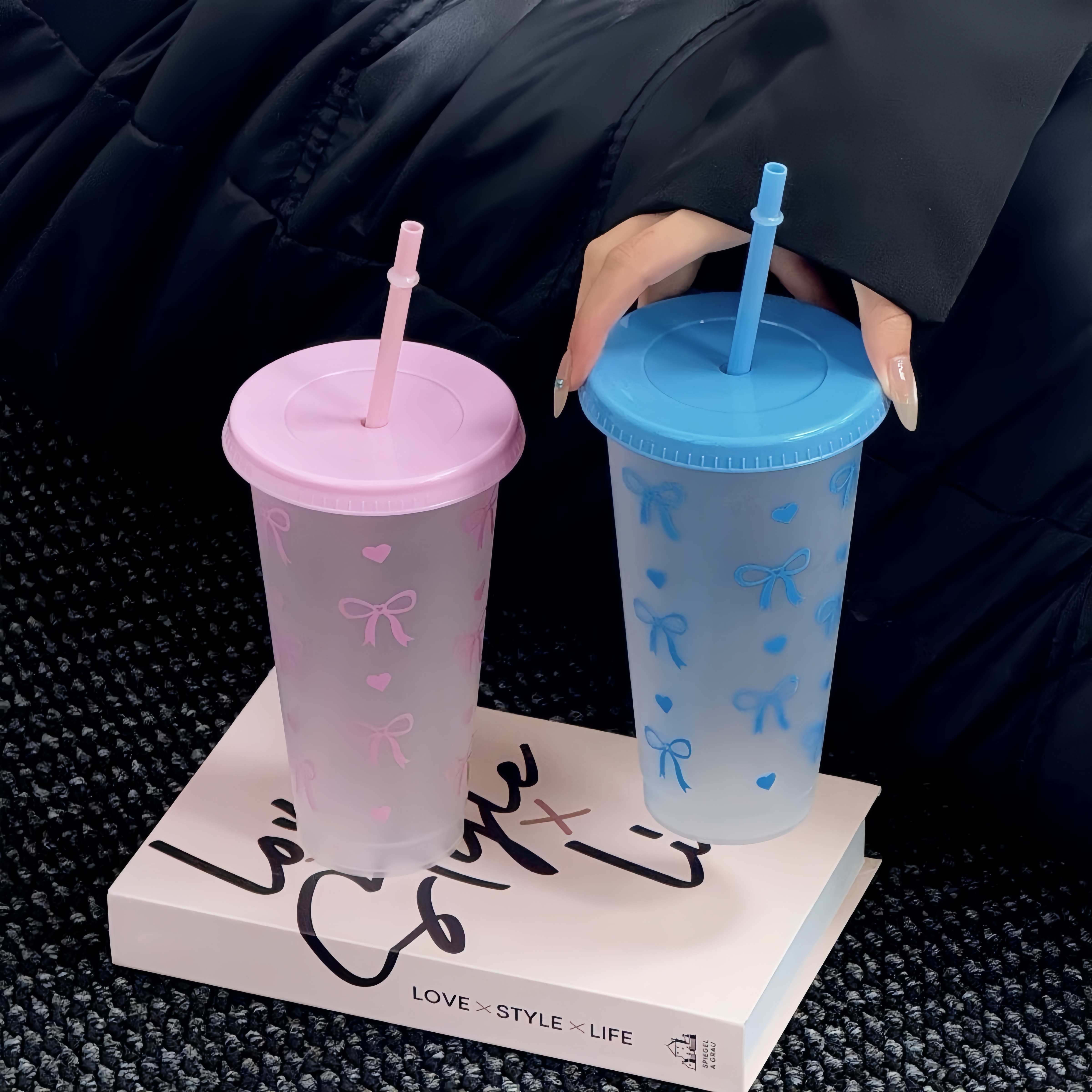 700ml/24OZ Bowknot Frosted Pla - مراجعة Training Cup Straw وسعره