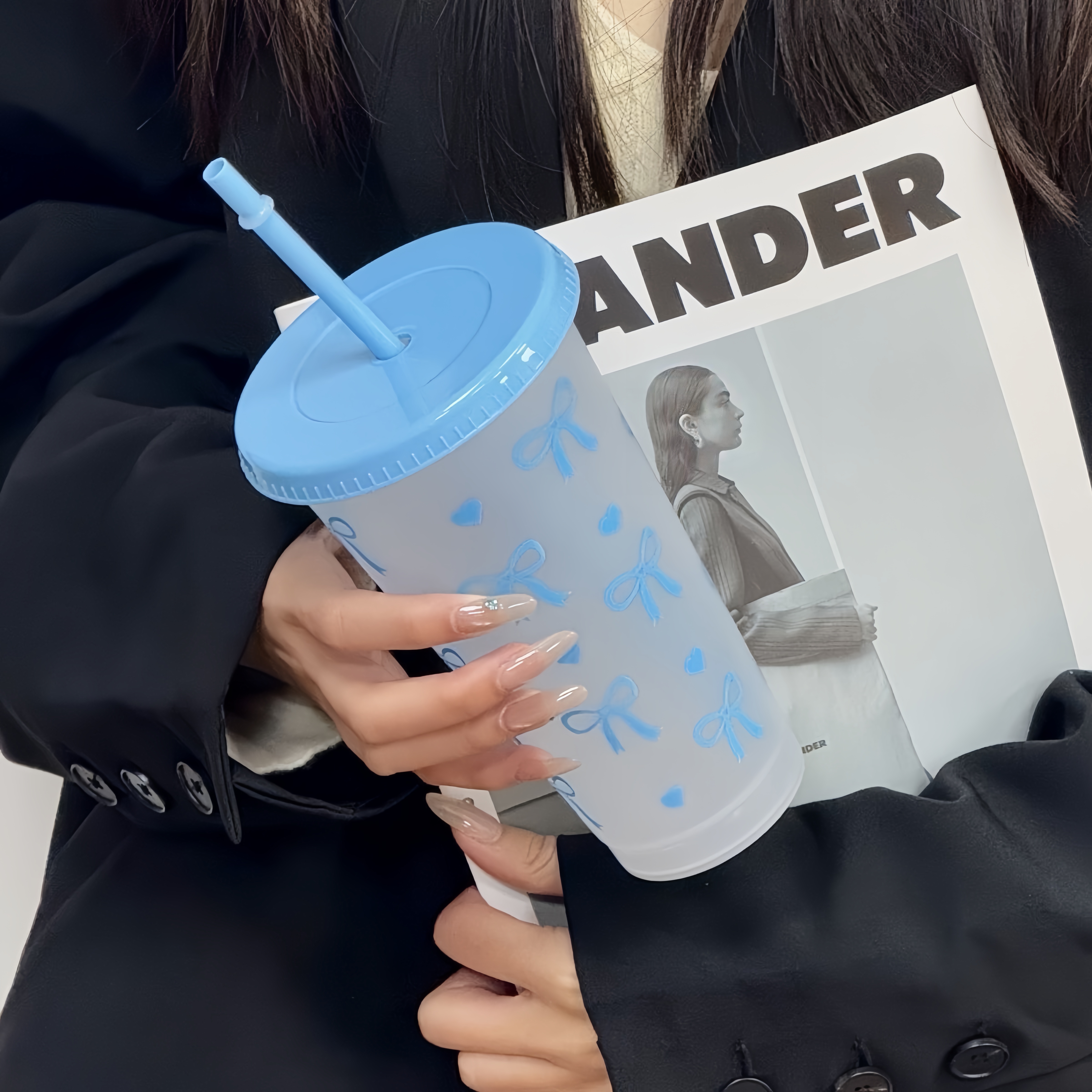 700ml/24OZ Bowknot Frosted Pla - مراجعة Training Cup Straw وسعره