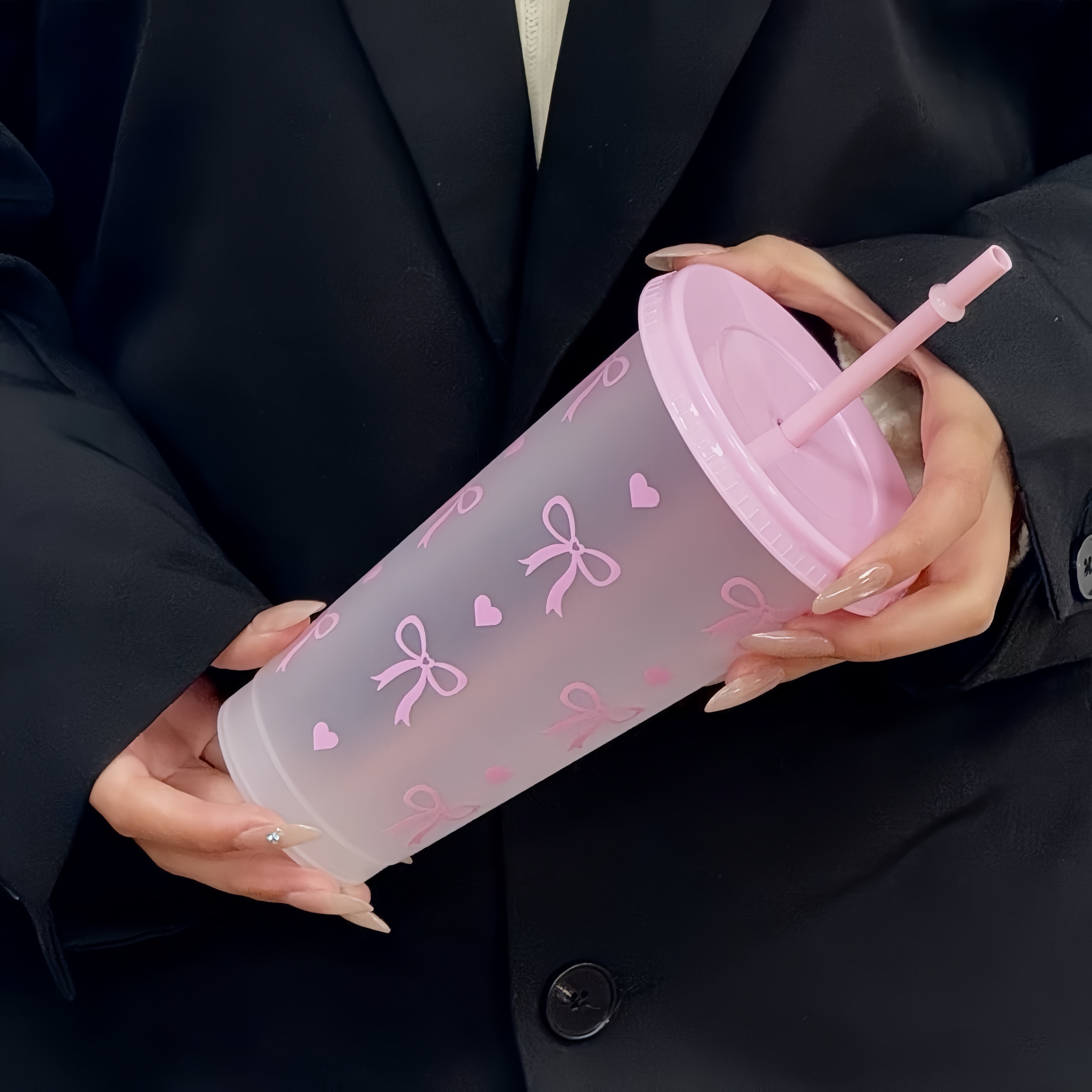700ml/24OZ Bowknot Frosted Pla - مراجعة Training Cup Straw وسعره