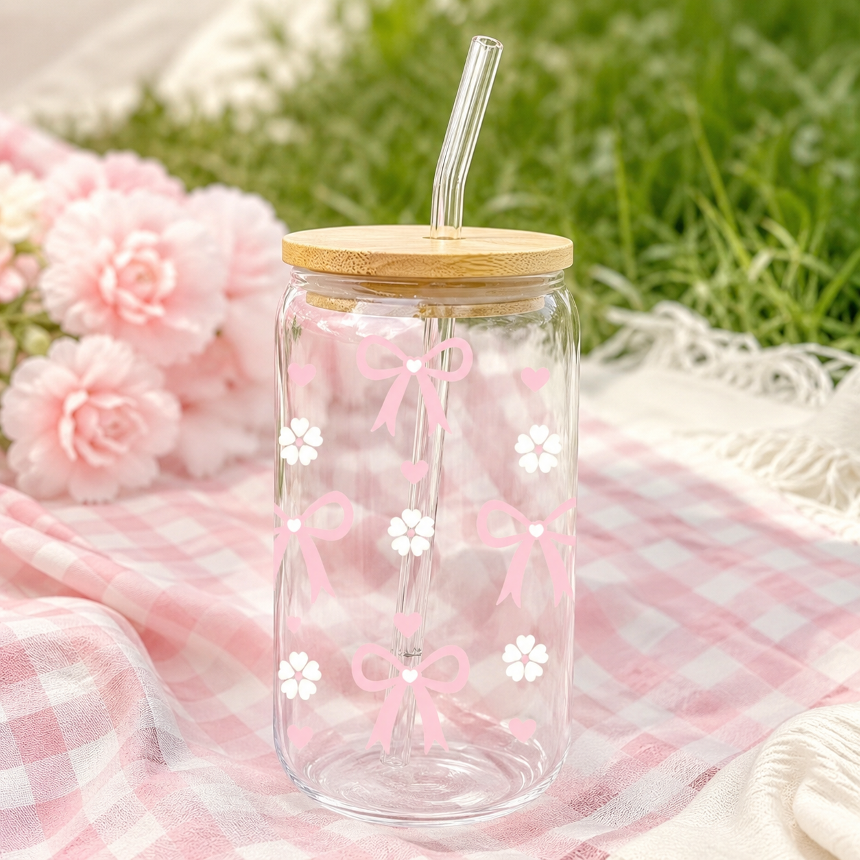 Cute Pink Bow Glass Tumbler wi - مراجعة Training Cup Straw وسعره