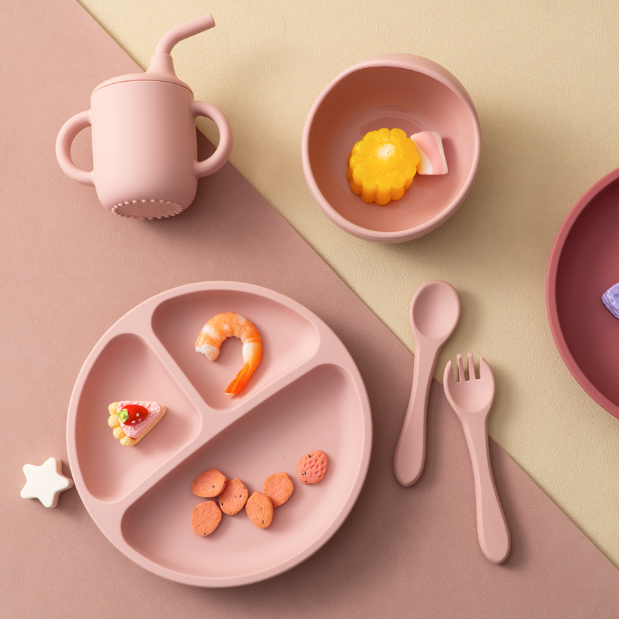 5PCS Baby Silicone Tableware S - مراجعة Silicone Suction Bowl وسعره