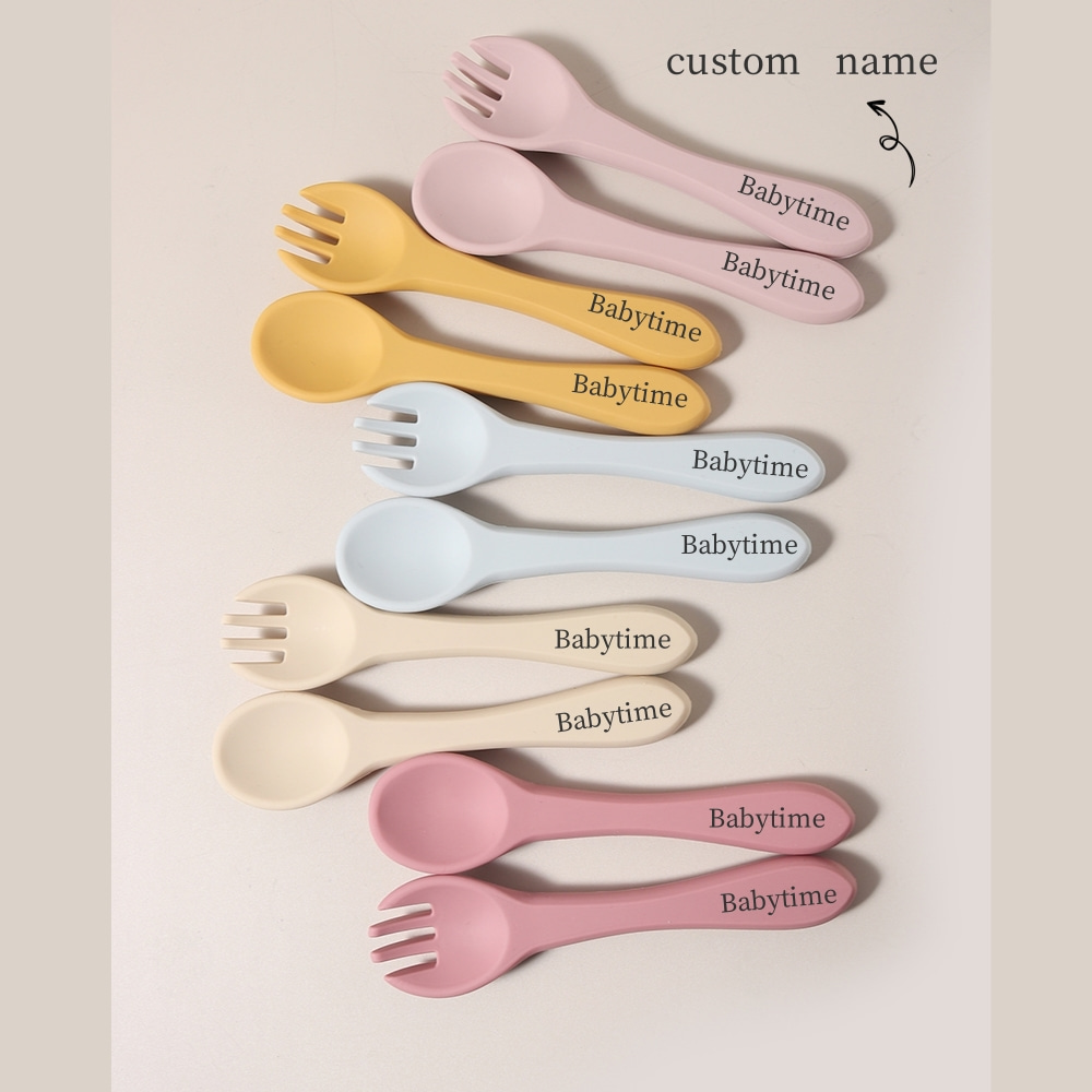 Custom Name 1 Pair Silicone Sp - مراجعة Baby Food Utensils وسعره