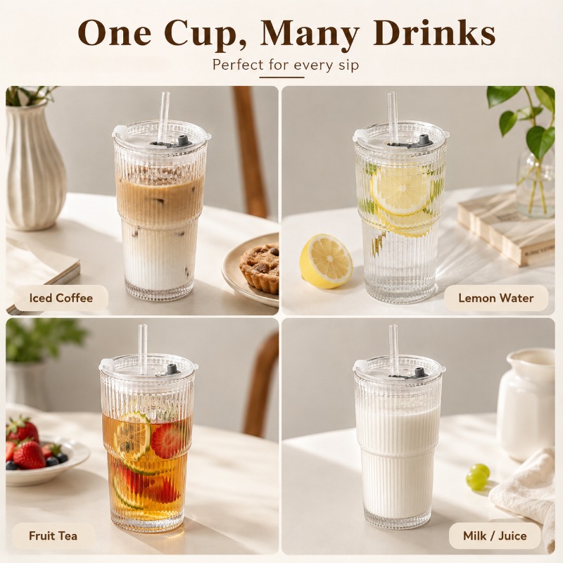Striped Glass Coffee Cup with  - مراجعة Training Cup Straw وسعره